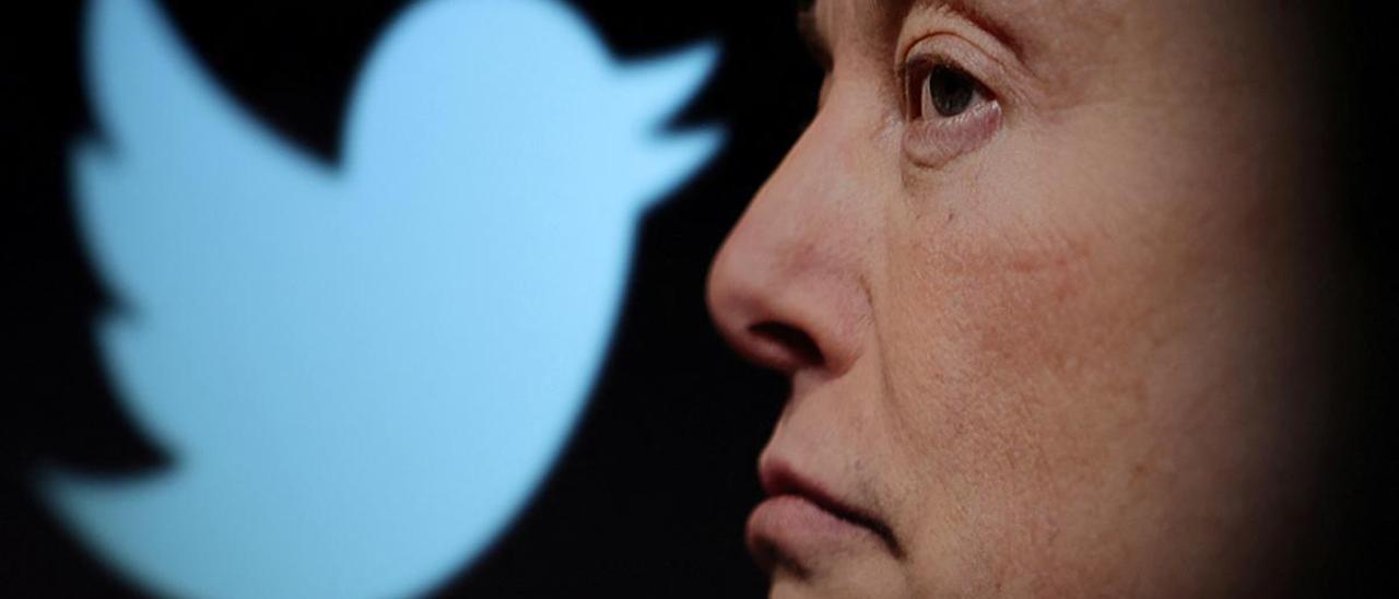 Elon Musk, junto al logo de Twitter.