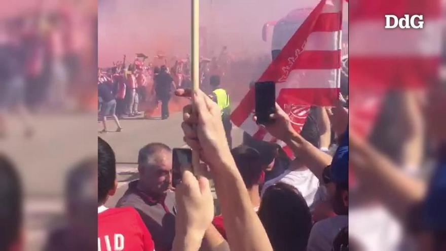 Arribada del bus del Girona a Montilivi per enfrontar-se al Llevant