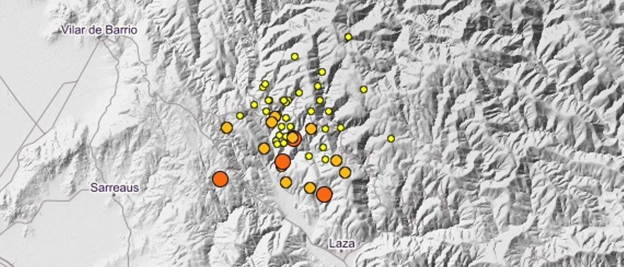 Terremotos registrados en el entorno de Laza en los últimos seis días.