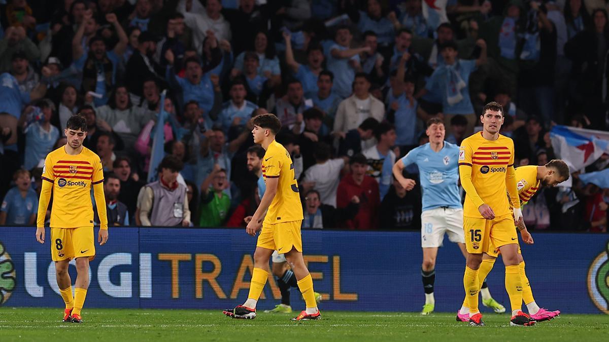 Pedri, Cubasí y Christensen, abatidos tras el gol del Celta