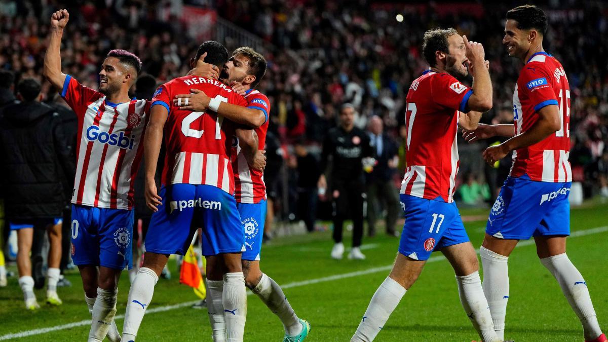 El Girona celebra el triunfo ante el Celta