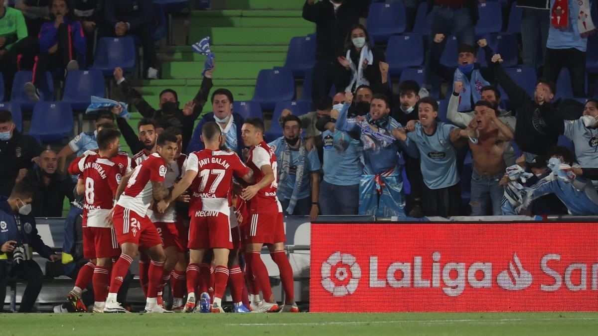 El Celta celebrando un tanto ante el Getafe