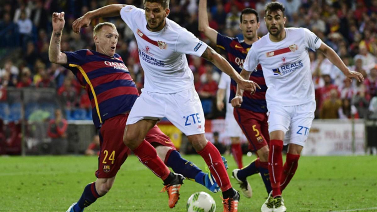 El central del Sevilla, Carriço, no acabó la final de Copa. Llamó &quot;marica&quot; a Del Cerro Grande