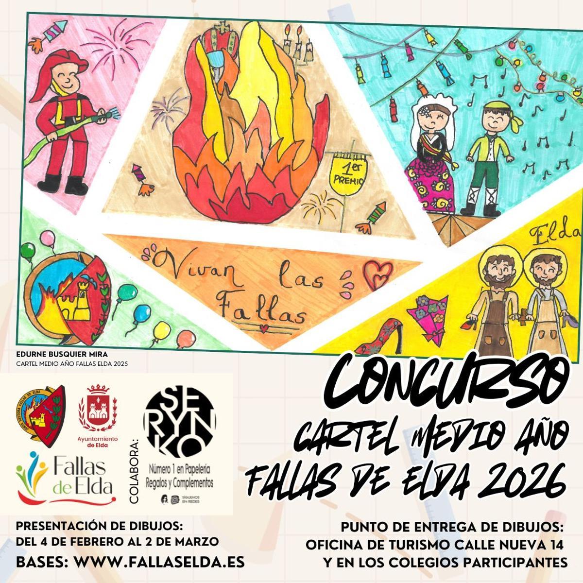 Cartel del concurso del Medio Año de las Fallas de Elda