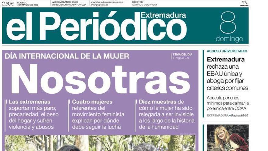 Esta es la portada de EL PERIÓDICO EXTREMADURA correspondiente al día 8 de marzo del 2020