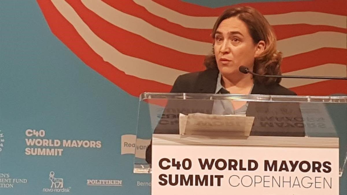 Ada Colau, en su intervención en la Cumbre mundial de grandes ciudades comprometidas con la emergencia climatica en Copenhague