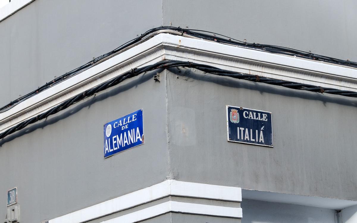 Calle Alemania esquina con Italia, nominadas así durante el franquismo en dudoso honor a las potencias del eje.