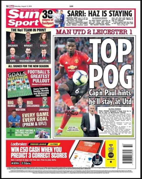 Portada SUN SPORT sábado 11 de agosto de 2018