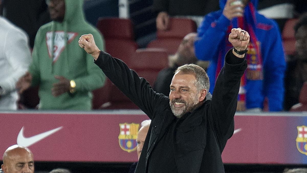 Hansi Flick, técnico del Barça, durante el triunfo frente al Atlético en el Camp Nou.