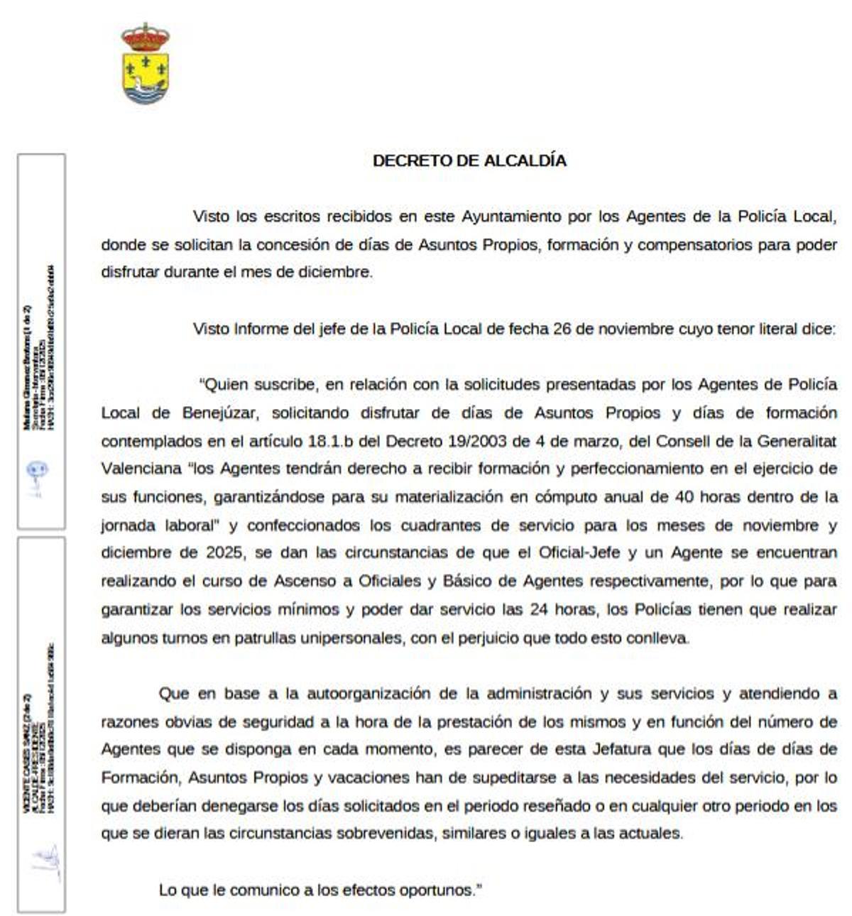 Decreto de Alcaldía de denegación de permisos
