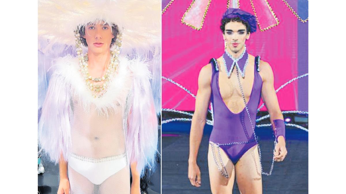 A la izquierda, creación de Daniel Pages para Carnaval Fashion Show; a la derecha, una de las propuestas del diseñador Alfonso Baute.