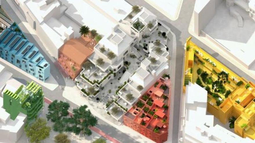 So farbenfroh soll es 2023 an der Plaça Gomila im Trendviertel El Terreno in Palma de Mallorca aussehen