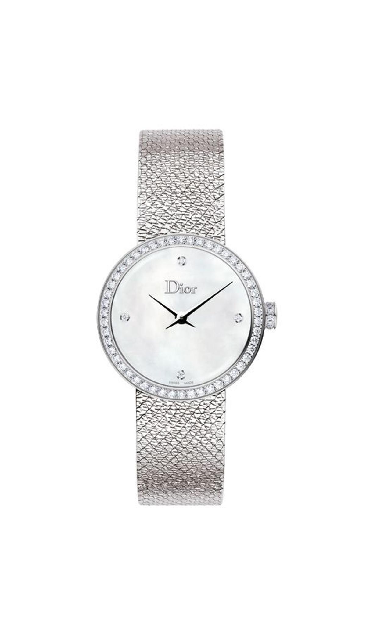 Dior La Mini D Satine: reloj de acero con esfera blanca