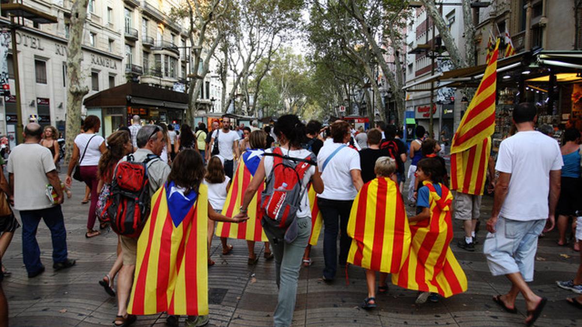 Ambiente de la manifestación de la Diada, en la Rambla.