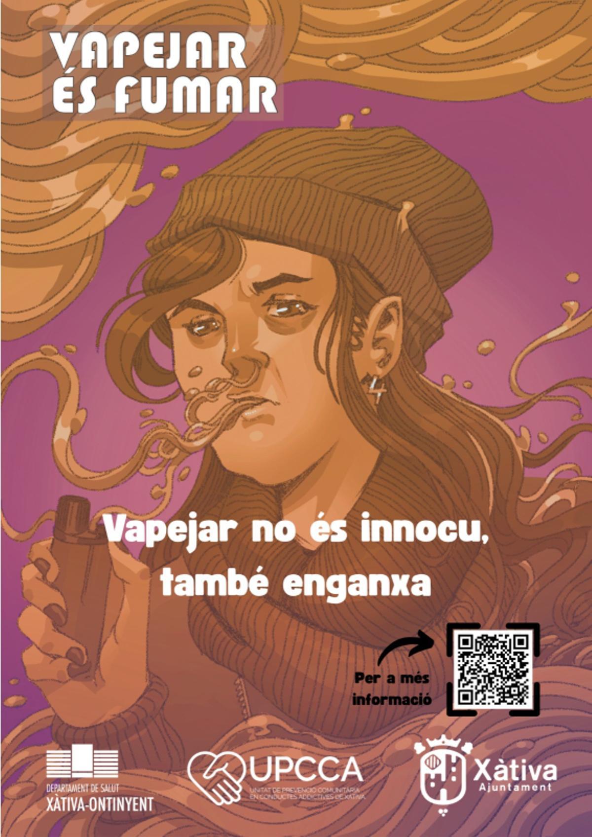 Cartel del proyecto "Vapear és fumar" del Ayuntamiento de Xàtiva.