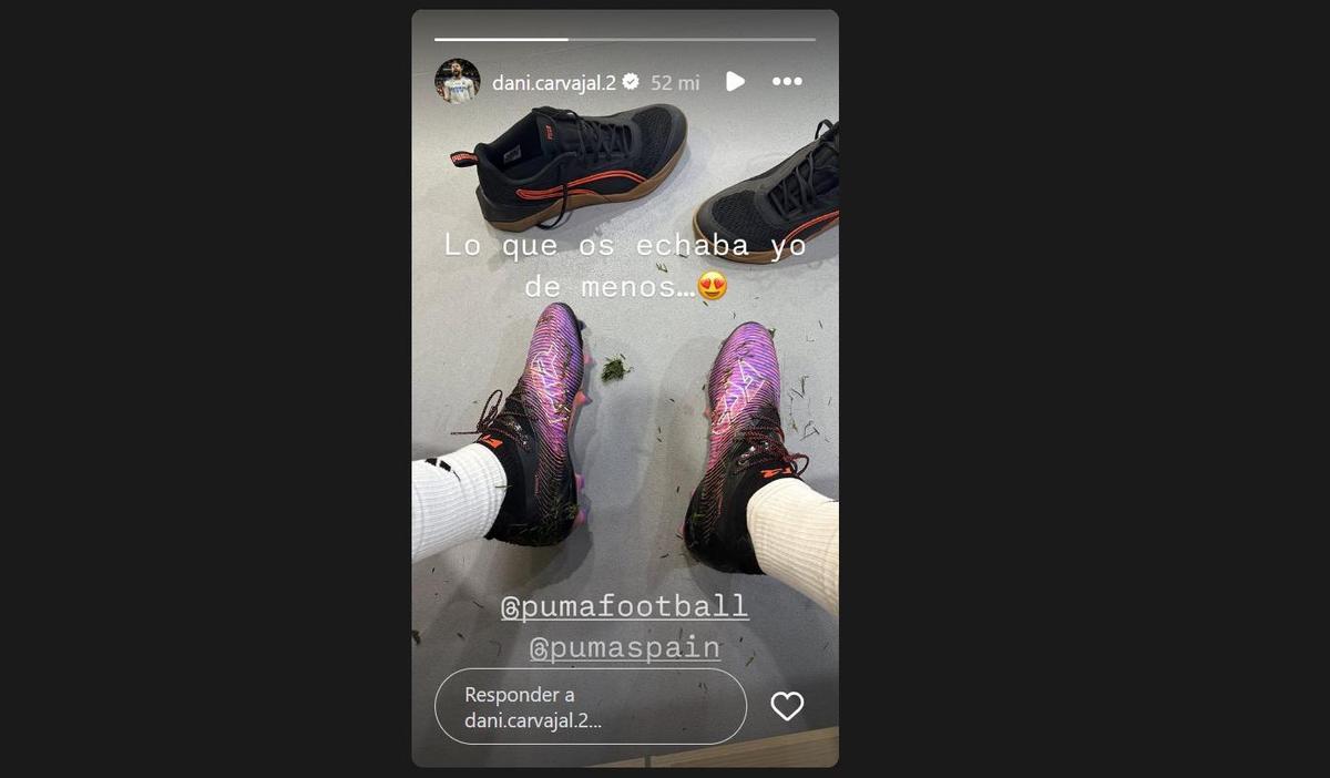 Imagen publicada por Dani Carvajal en sus redes sociales mientras avanza en su recuperación.
