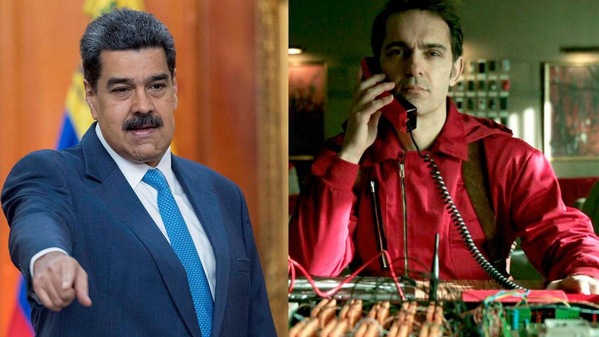 Nicolás Maduro, a la izquierda; Pedro Alonso caracterizado, como &quot;Berlín&quot;, a la derecha . // FdV