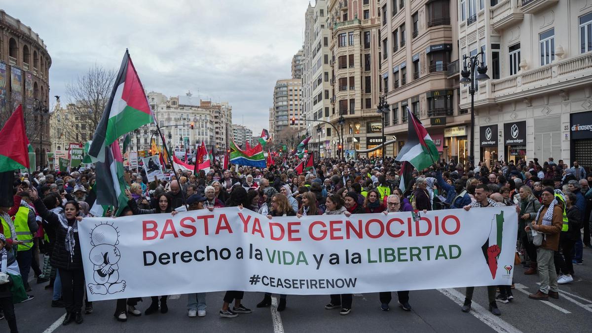 Manifestación en Valencia en solidaridad con Palestina.