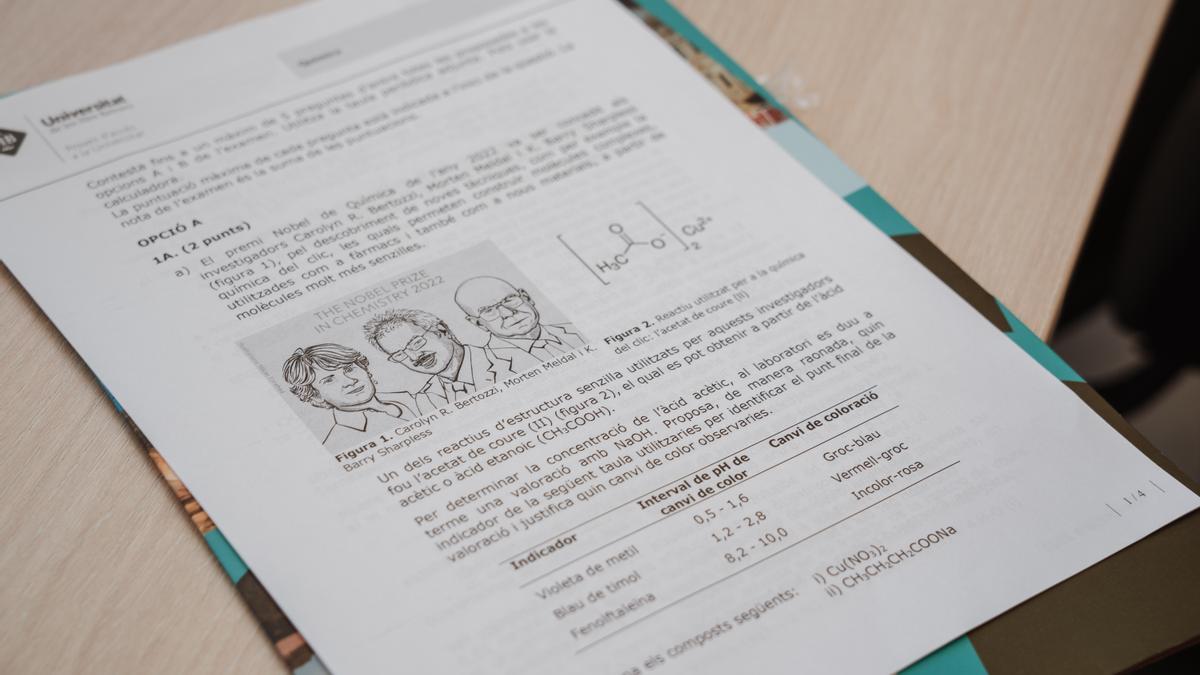 El examen de Química de Selectividad este año.