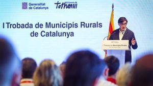 El president de la Generalitat, Salvador Illa, este sábado en el Món Sant Benet