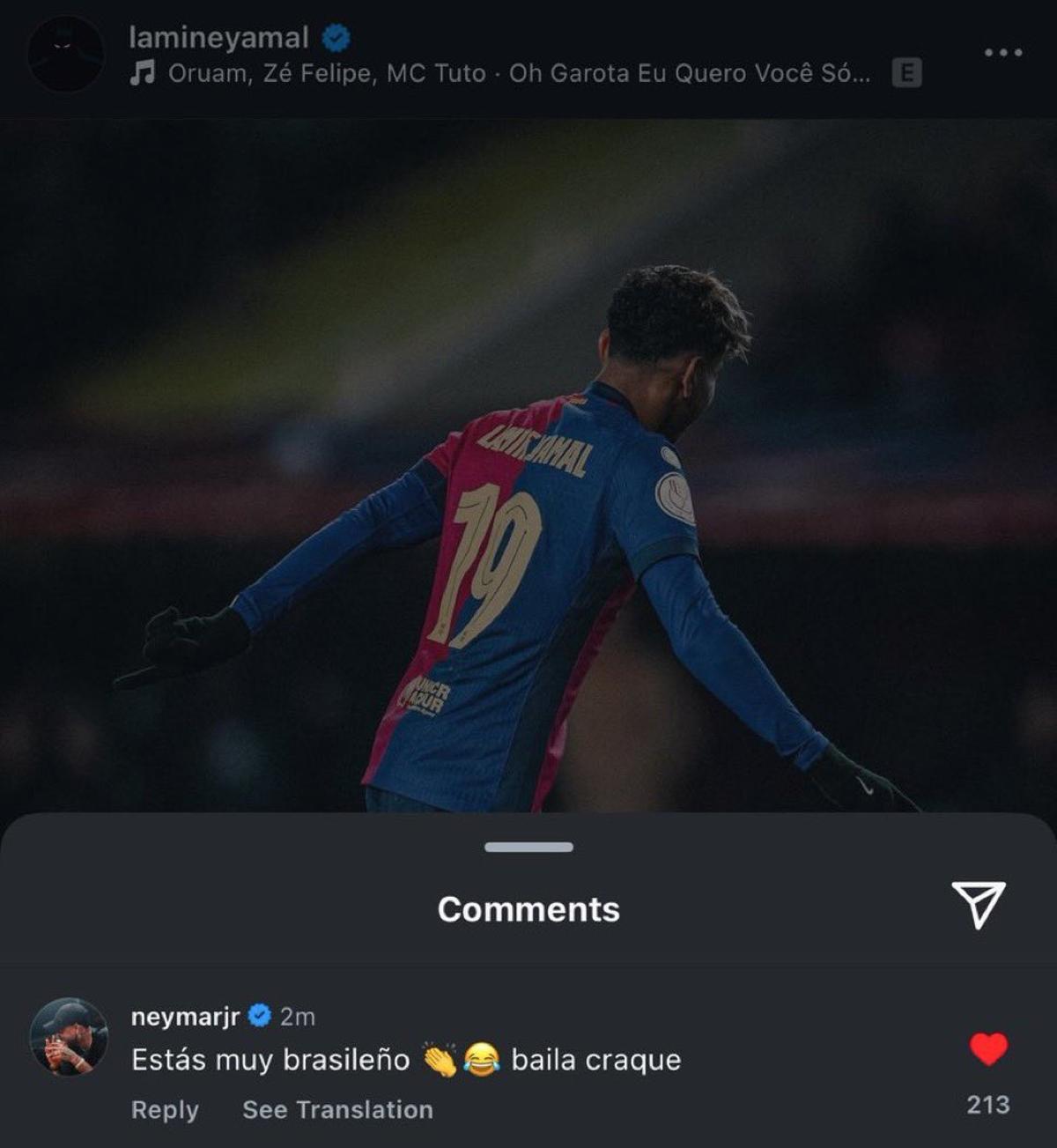 La fotografía de Lamine Yamal en Instagram que Neymar comentó