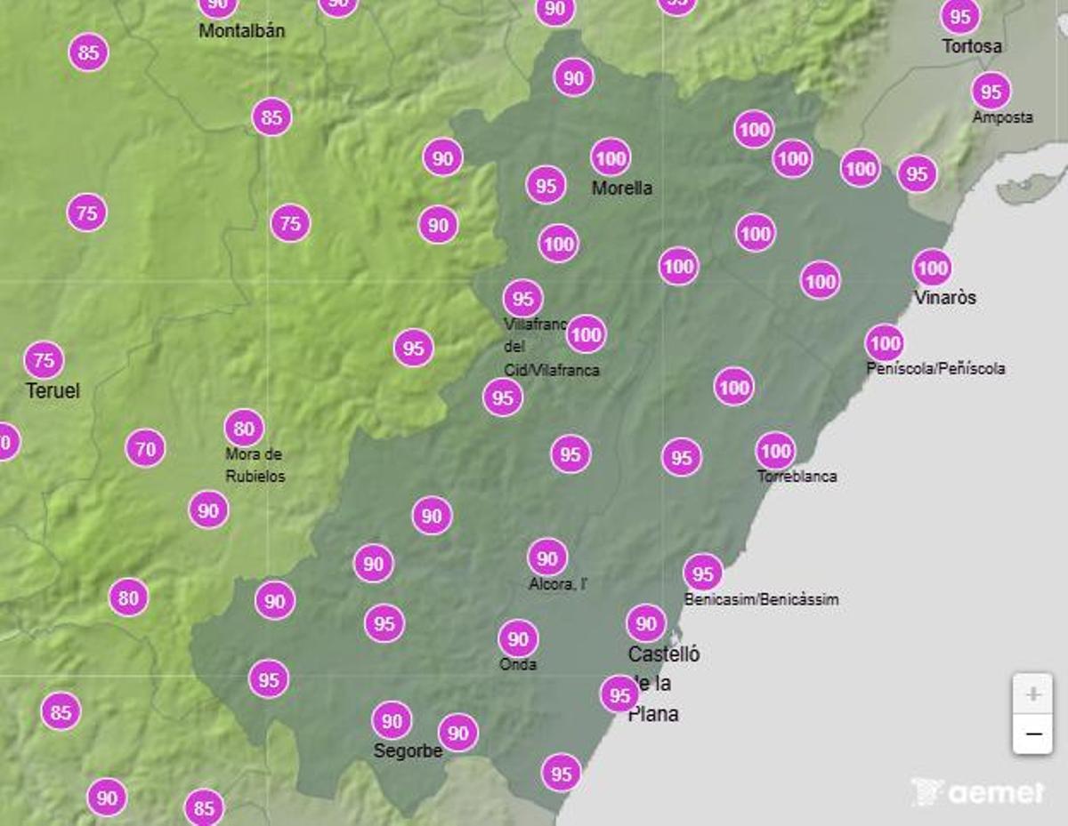 Probabilidad de lluvia el sábado entre las 18.00 y las 0.00 horas.