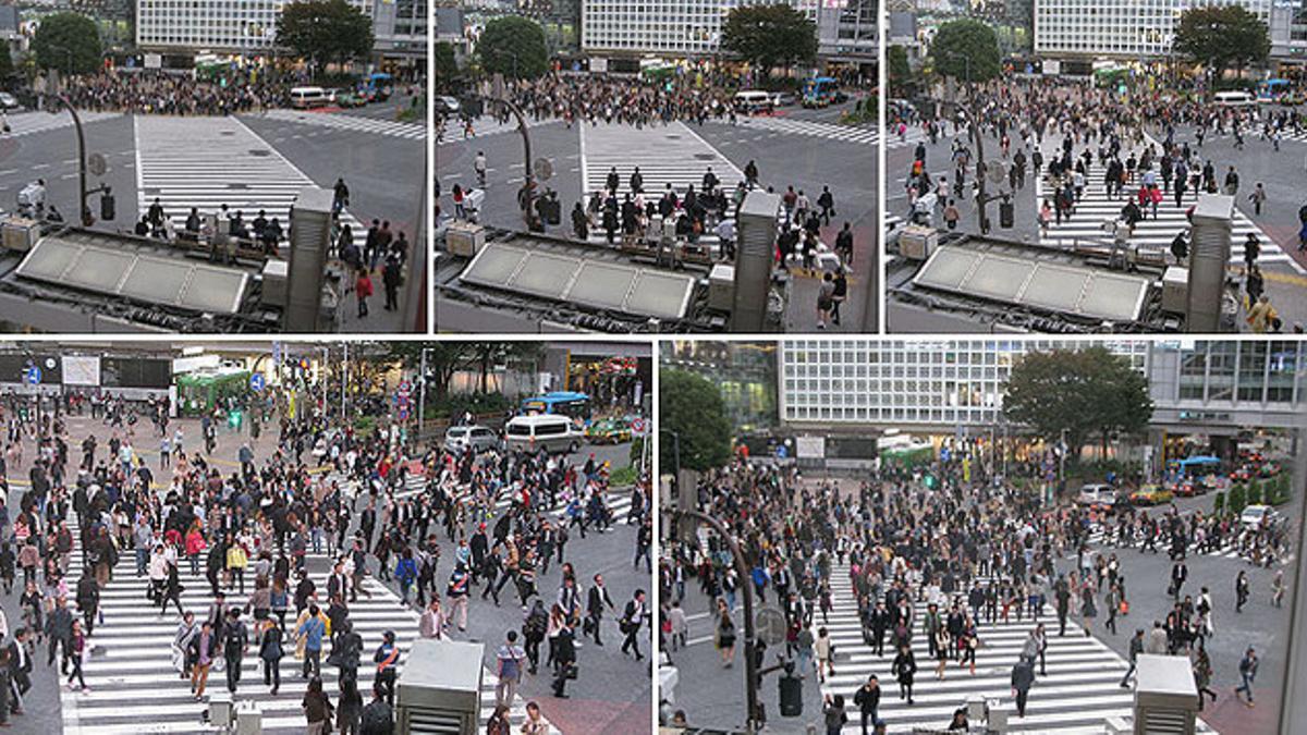Centenares de personas transitan al unísono por el paso de peatones de Shibuya (Tokio), el más concurrido del planeta