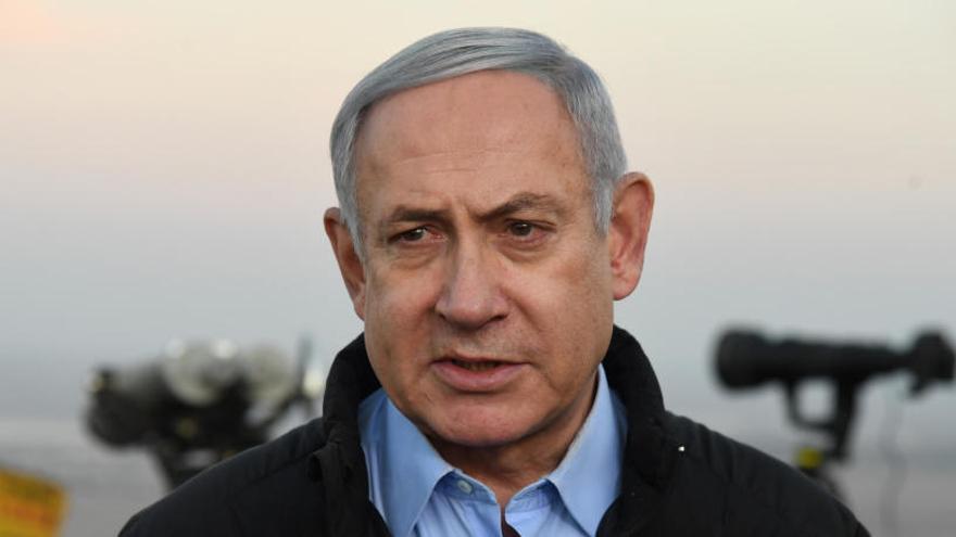 Netanyahu en una base militar en los Altos del Golán.