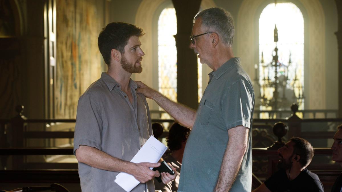 Miguel Bernardeau y Eduard Cortés, en el rodaje de 'Terra Alta'