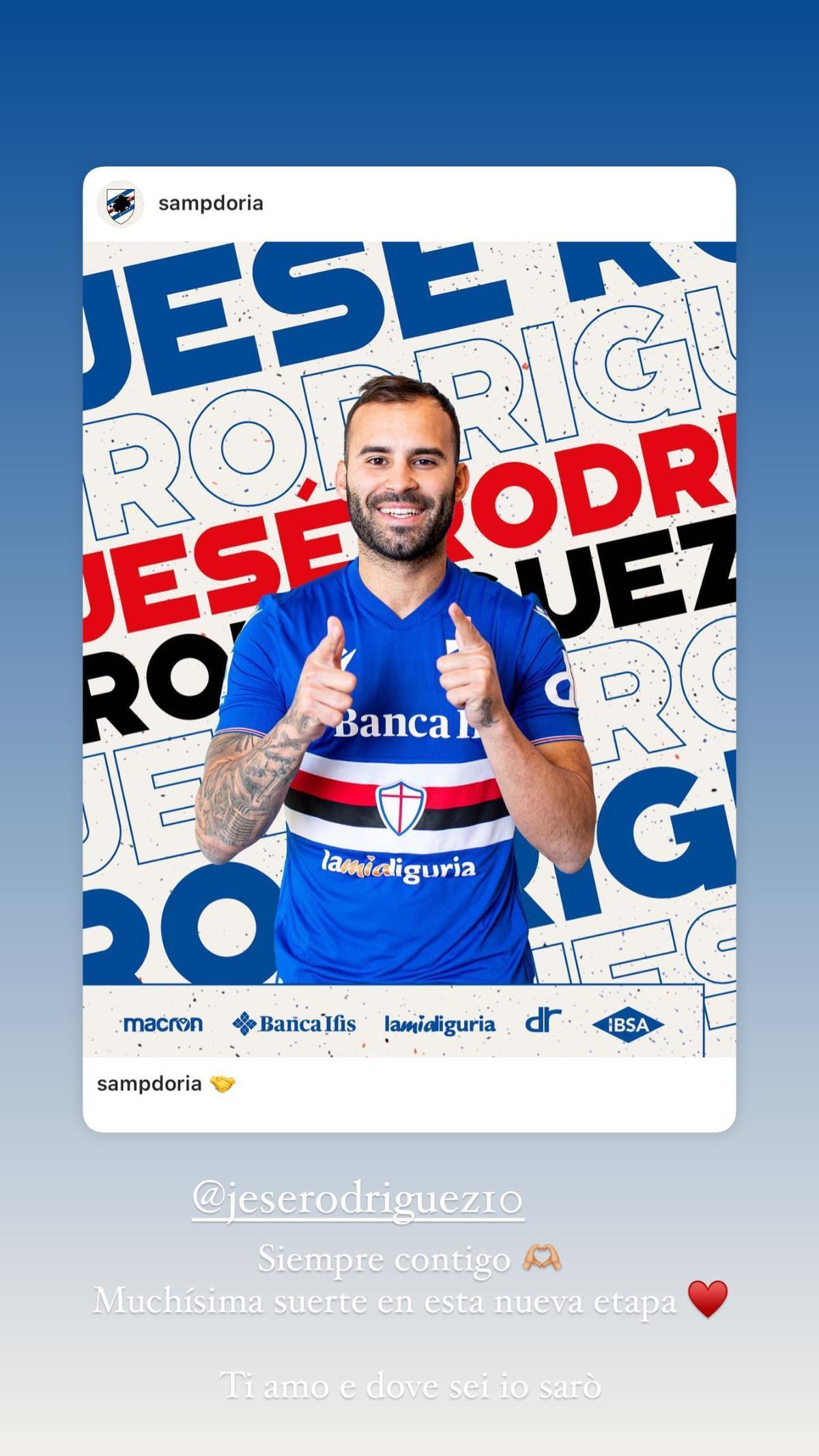 Aurah Ruiz dedica unas emotivas palabras a Jesé Rodríguez tras confirmarse su fichaje por la Sampdoria