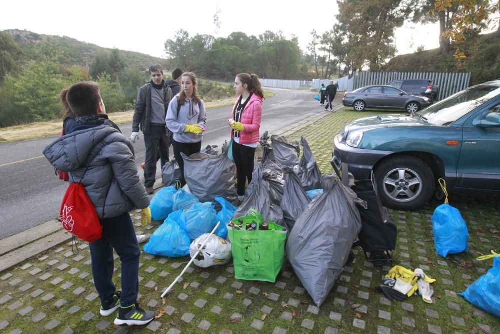 Basura en el monte para decorar un árbol