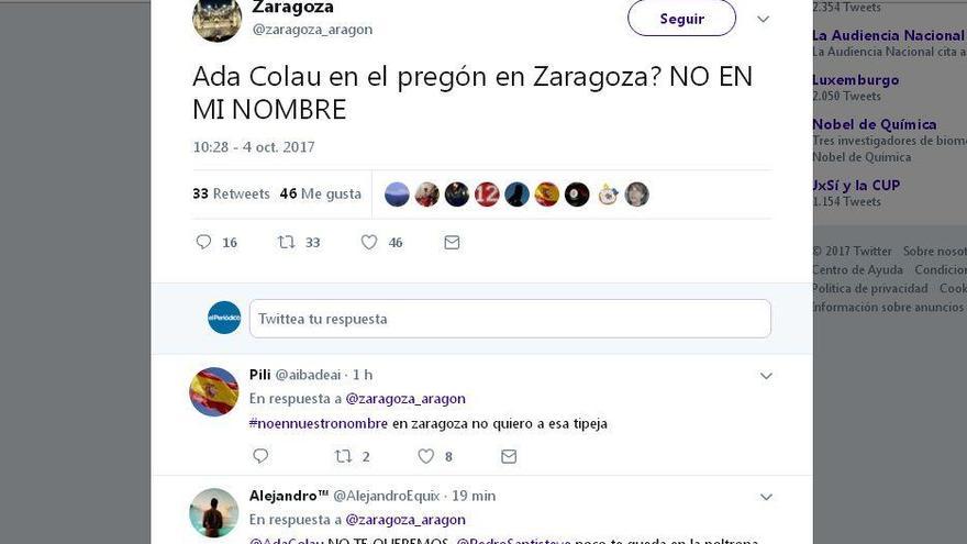 Indignación en las redes sociales por la asistencia de Colau al pregón para recibir la medalla de oro