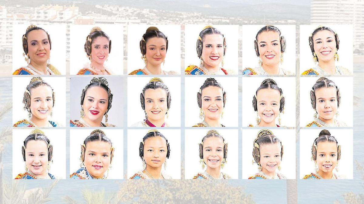 Estas son las 16 jóvenes y niñas que ya han sido presetadas y acompañarán a las reinas mayor e infantil de Burriana.