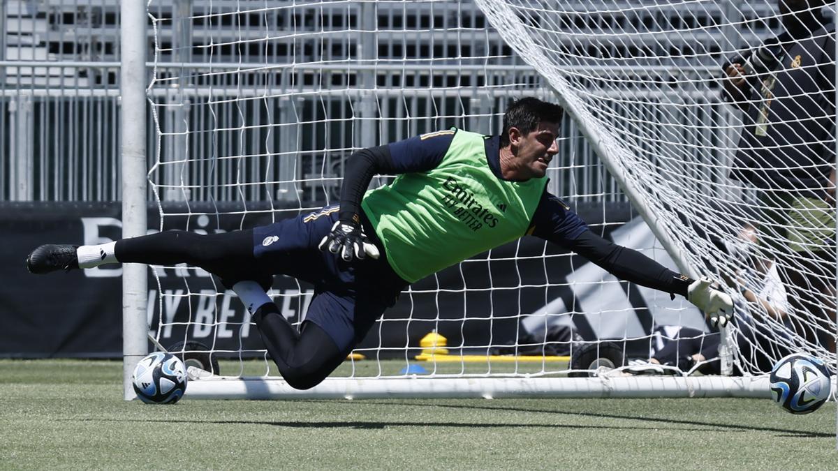 Thibaut Courtois en un entrenamiento del Real Madrid.