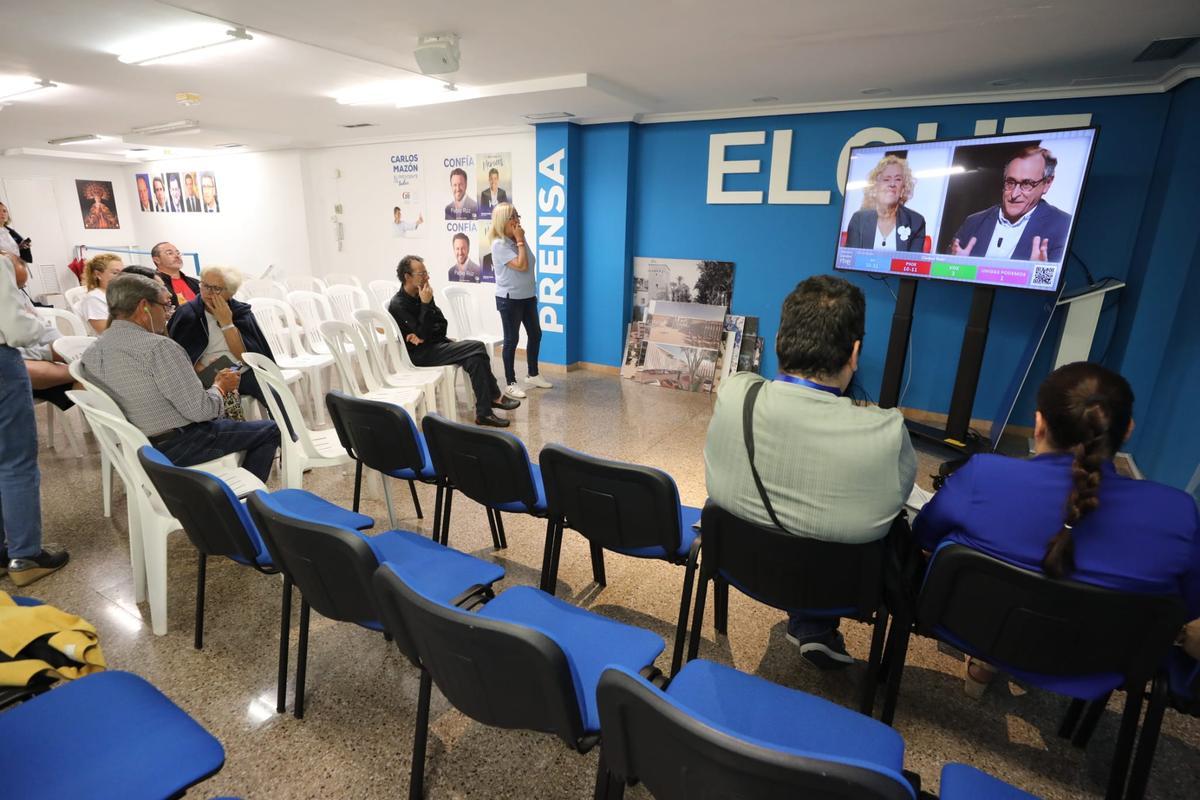 Sede del PP esta tarde en Elche tras cerrarse las urnas