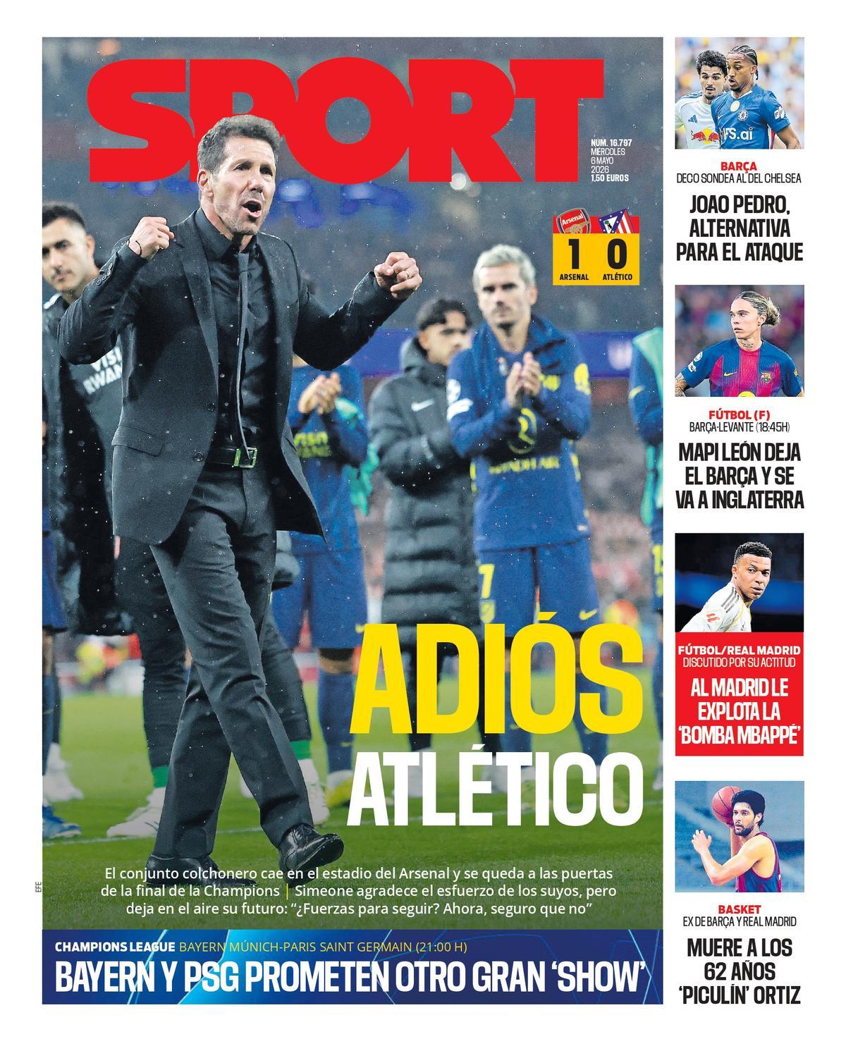 Esta es la portada de SPORT de hoy miércoles, 6 de mayo de 2026