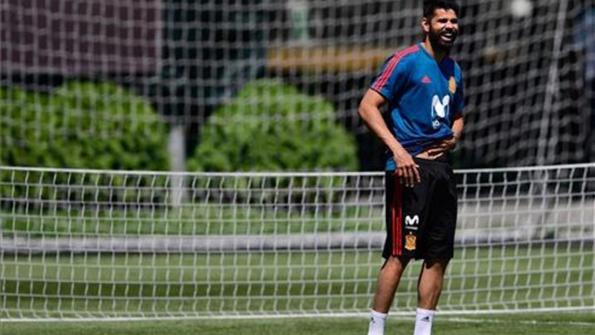 Diego Costa, en el entrenamiento de la Roja en Krasnodar