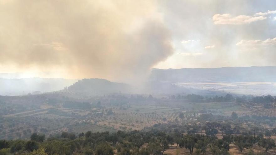 Un incendi iniciat a Aragó salta a Horta de Sant Joan i afecta una zona de conreus