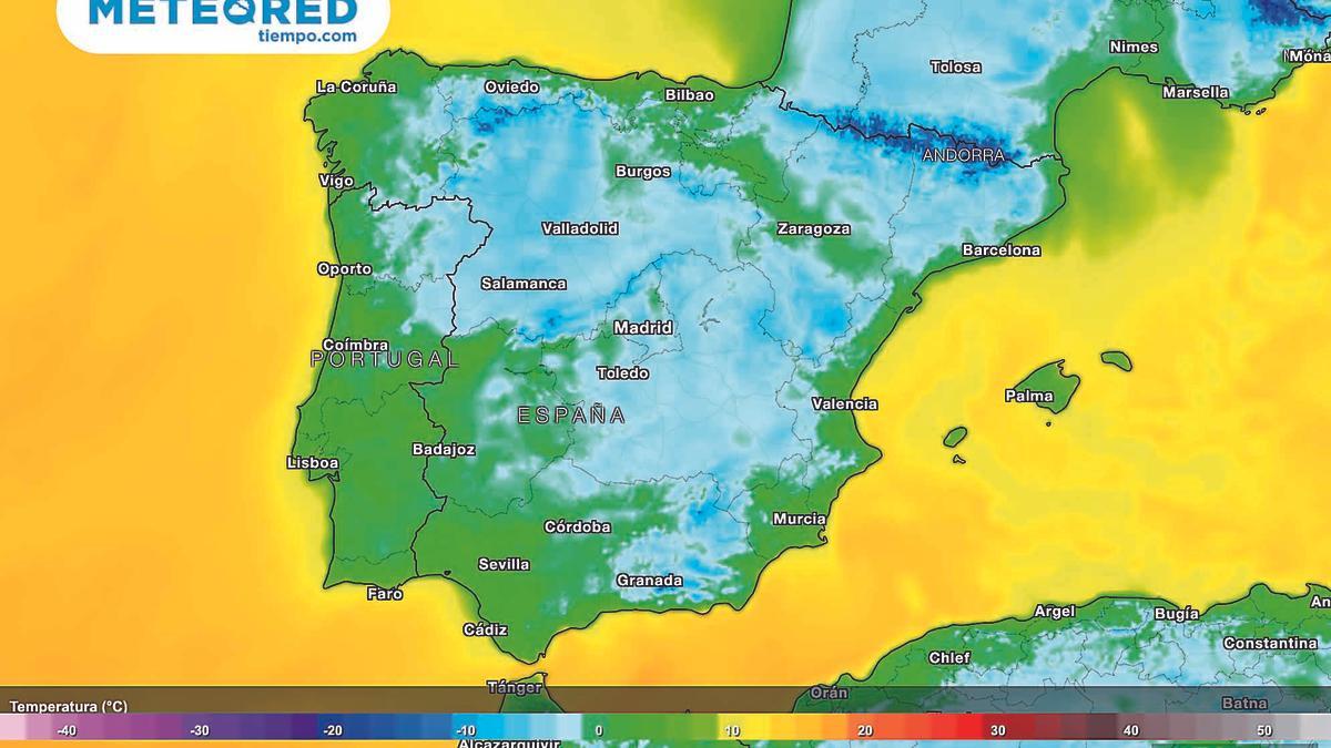 Mapa de frío previsto para hoy por Meteored