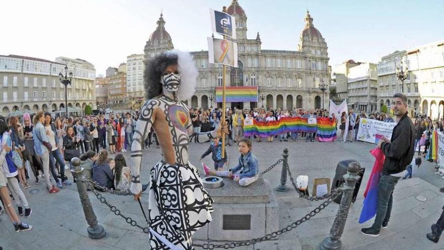 Celebración del Día del Orgullo Gay, este año, en la plaza de María Pita.