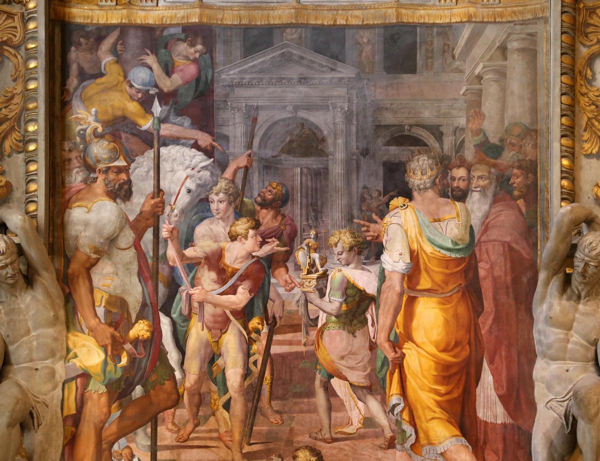 Fresco de Livio agresti: 'Pietro d'Aragona offre il regno a papa Innocenzo III'.