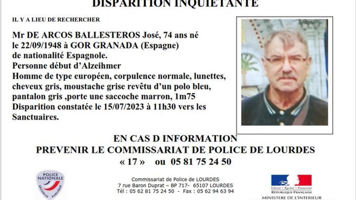 Informació de l'home difosa per la Policia de Lourdes