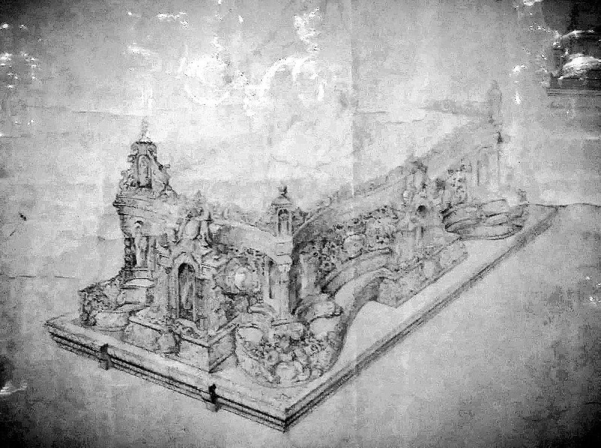 Imagen del diseño del trono realizado en los años 40 por el académico Luis Bono para la Soledad de San Pablo.