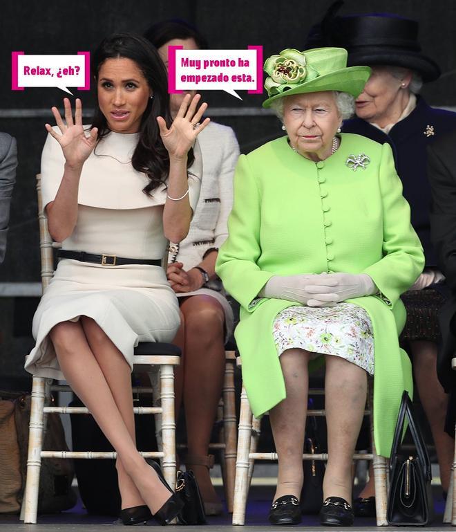 Meghan Markle y la reina Isabel II con bocadillos