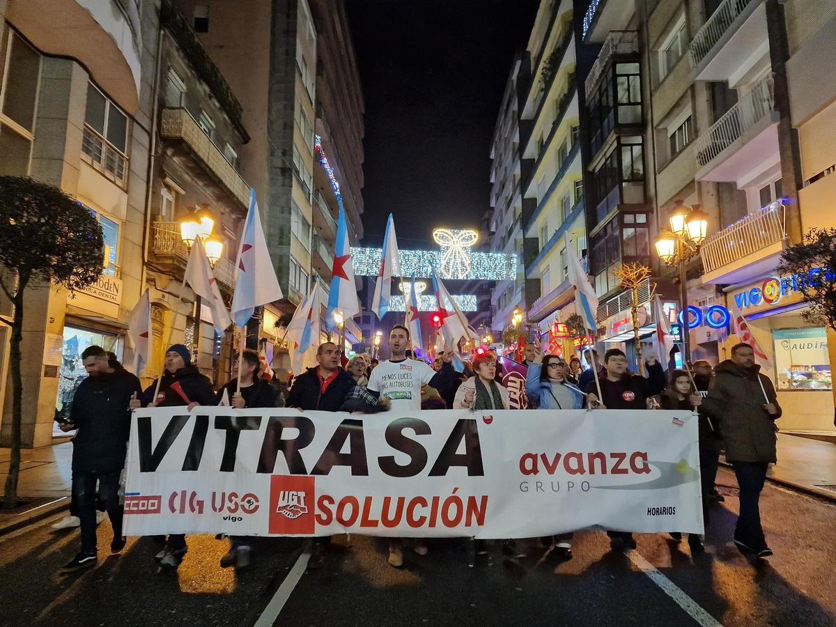 Manifestación de los trabajadores de Vitrasa. 7 diciembre 2023. Pedro Davila / Europa Press