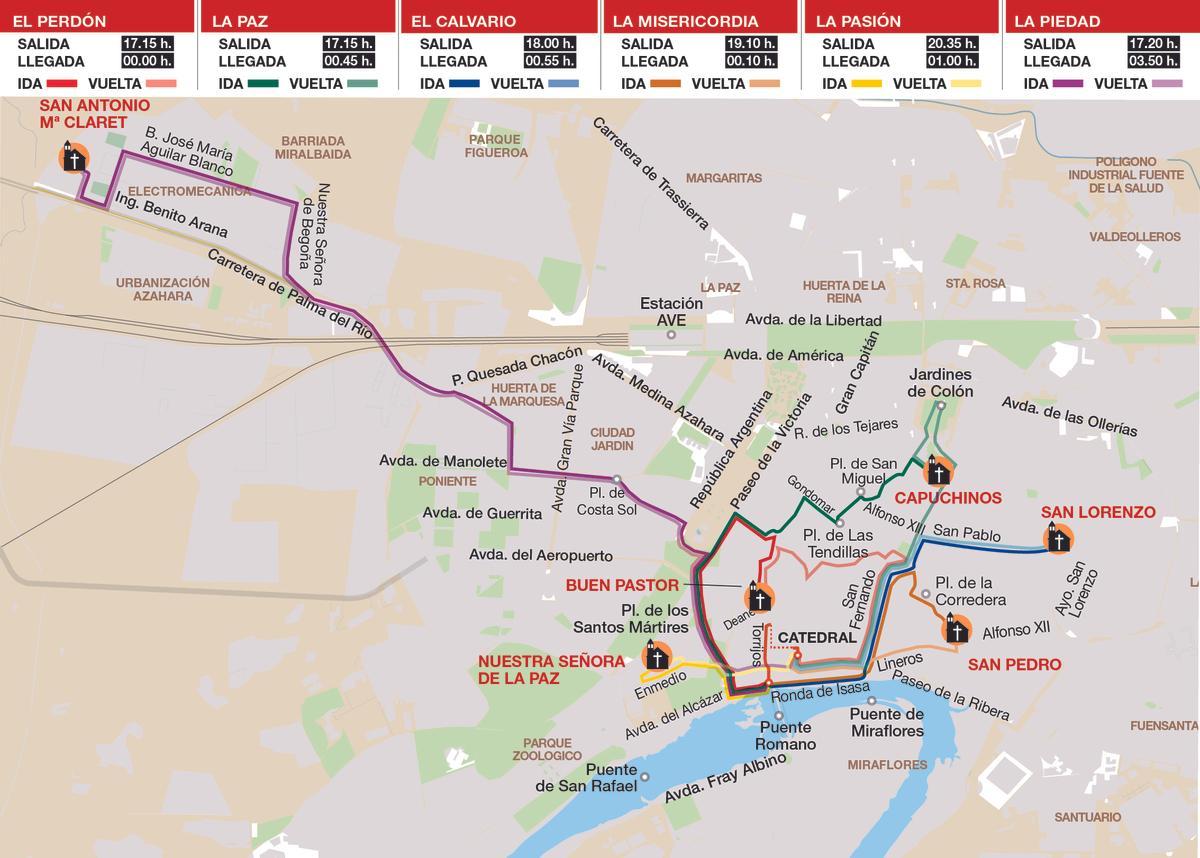 Itinerarios del Miércoles Santo en Córdoba.