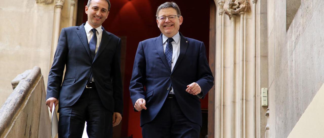 Única reunión oficial en esta legislatura entre César Sánchez y Ximo Puig, celebra en València en enero de 2018, en el Palau de la Generalitat.