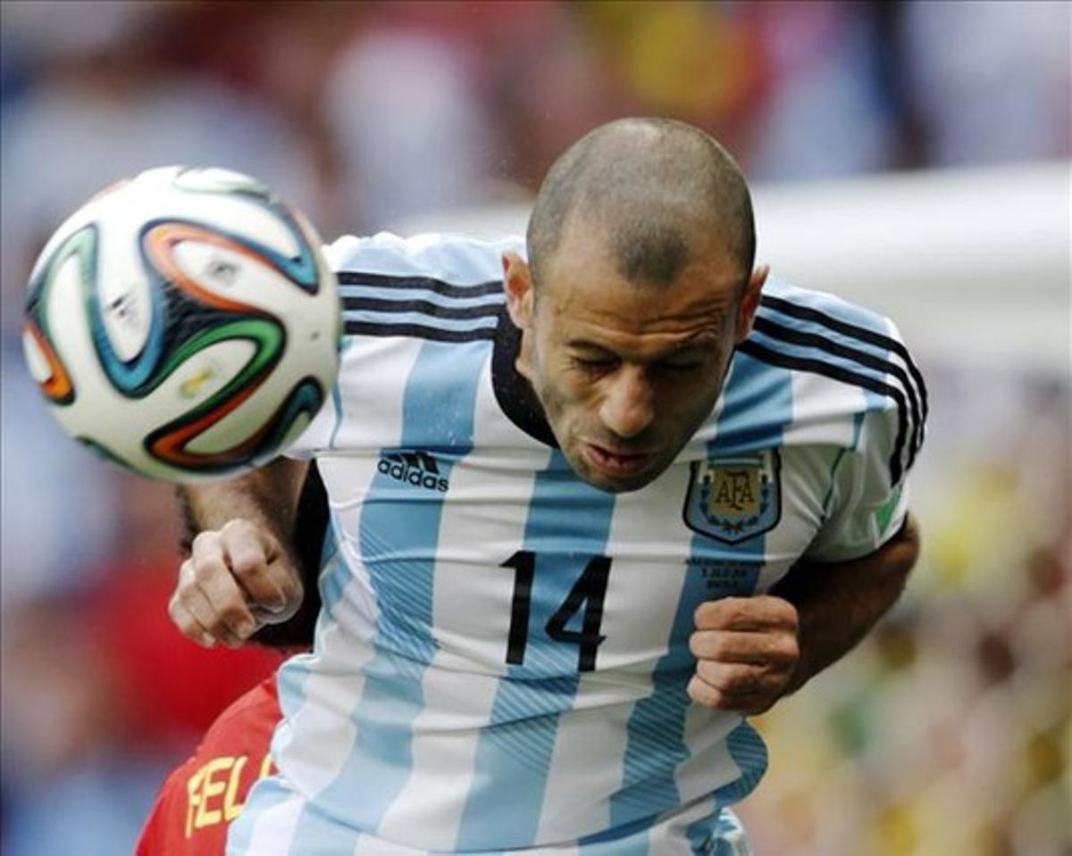 El jugador del Barça Javier Mascherano, a l’Argentina-Bèlgica de quarts de final del Mundial. El jugador del Barça Javier Mascherano, a l’Argentina-Bèlgica de quarts de final del Mundial.