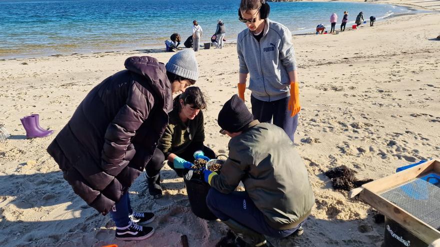 Los primeros voluntarios llegan a las playas para limpiar la marea de pellets de plástico