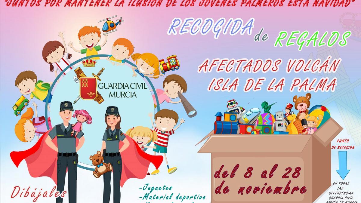 Cartel de la campaña de recogida de regalos para los afectados por el volcán de La Palma.